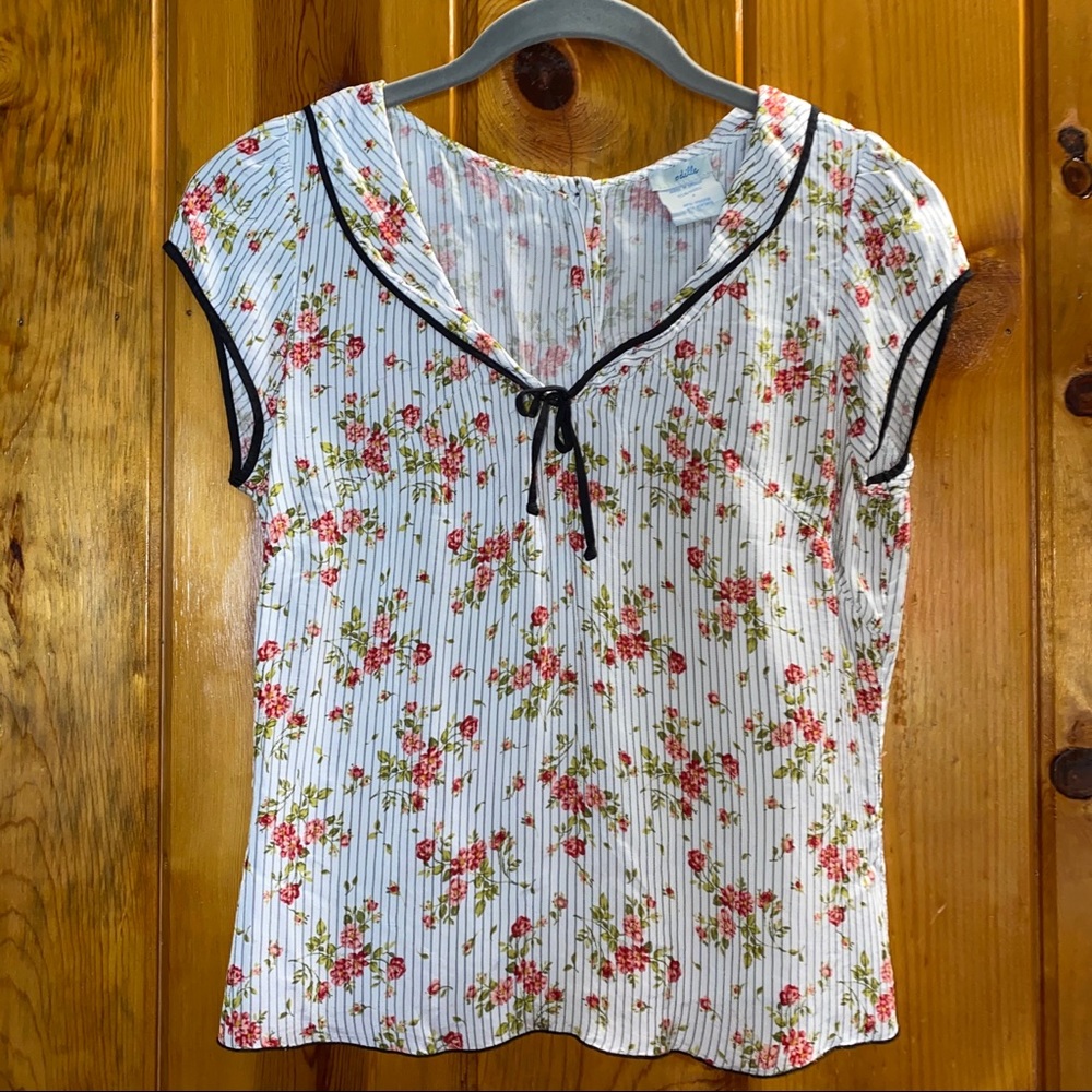 ODILLE • Stripe and Floral Collared Blouse